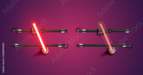Realistic glowing red neon charcter on and off