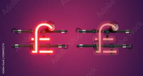 Realistic glowing red neon charcter on and off