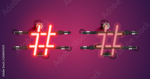 Realistic glowing red neon charcter on and off