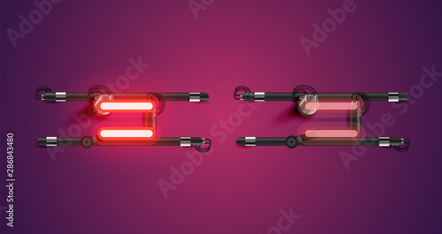 Realistic glowing red neon charcter on and off