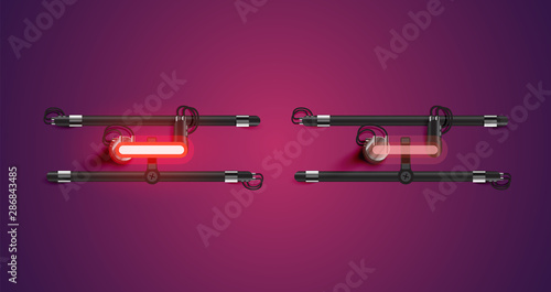 Realistic glowing red neon charcter on and off