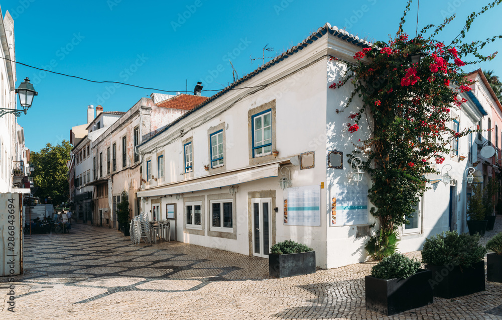 Empty street corner in the historic centre of Cascais, Portugal
