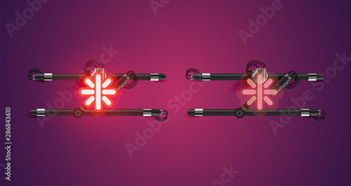 Realistic glowing red neon charcter on and off