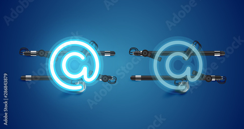 Realistic glowing blue neon charcter on and off