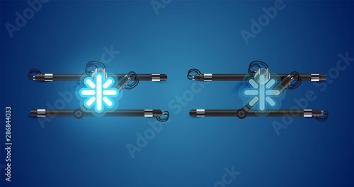Realistic glowing blue neon charcter on and off