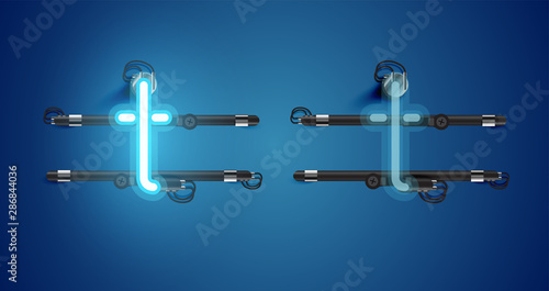 Realistic glowing blue neon charcter on and off