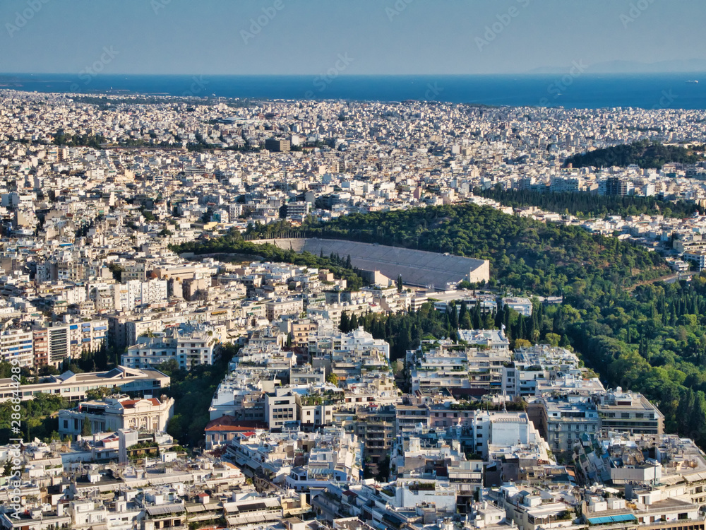 Fototapeta premium Cityscape with Panathenaic Stadium in bright sunlight