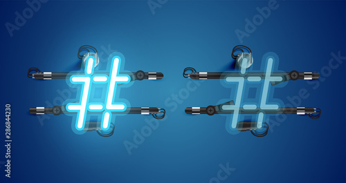 Realistic glowing blue neon charcter on and off