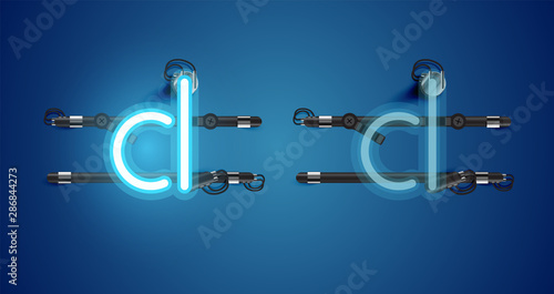 Realistic glowing blue neon charcter on and off