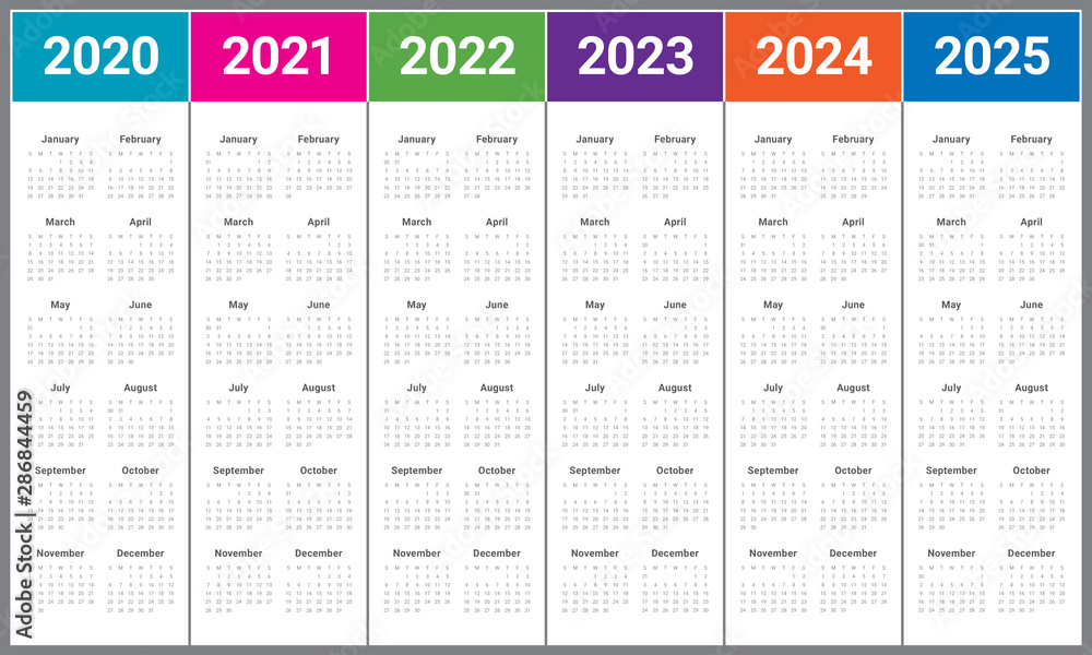 Year 2020 2021 2022 2023 2024 2025 calendar vector design template Year 2020 2021 2022 2023 2024 2025 calendar vector design template