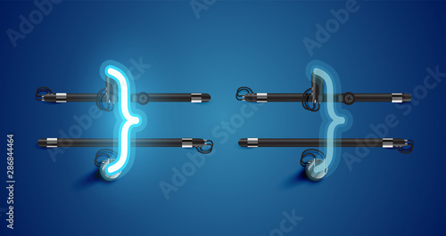 Realistic glowing blue neon charcter on and off