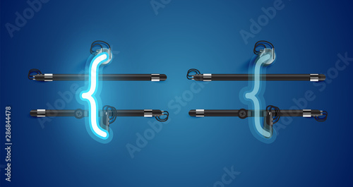 Realistic glowing blue neon charcter on and off