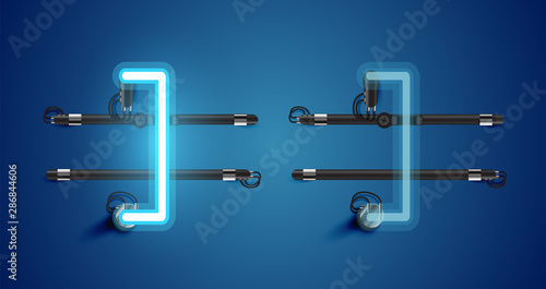 Realistic glowing blue neon charcter on and off