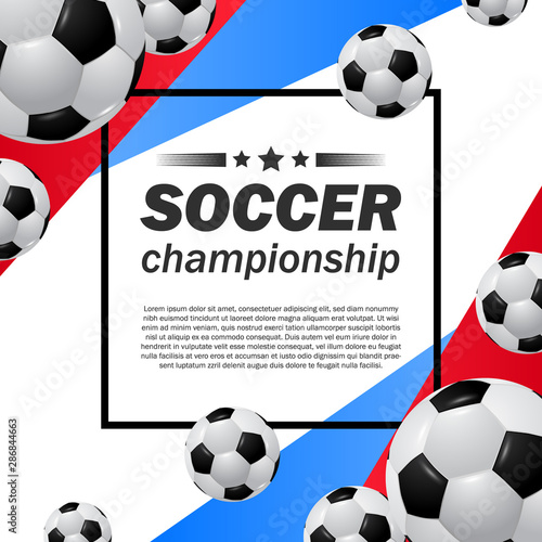 soccer football league cup championship poster template with realistic ball and blue red color