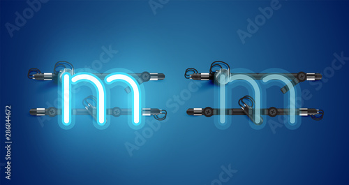 Realistic glowing blue neon charcter on and off