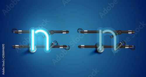 Realistic glowing blue neon charcter on and off
