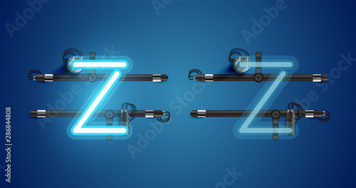 Realistic glowing blue neon charcter on and off