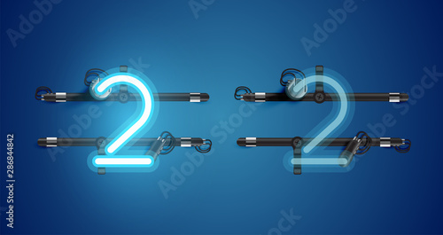 Realistic glowing blue neon charcter on and off