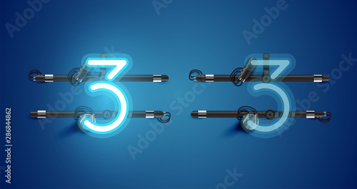 Realistic glowing blue neon charcter on and off