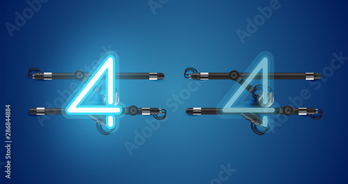 Realistic glowing blue neon charcter on and off