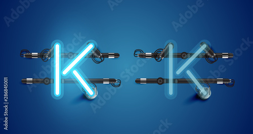 Realistic glowing blue neon charcter on and off