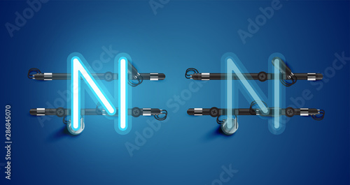 Realistic glowing blue neon charcter on and off