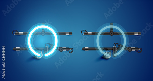 Realistic glowing blue neon charcter on and off