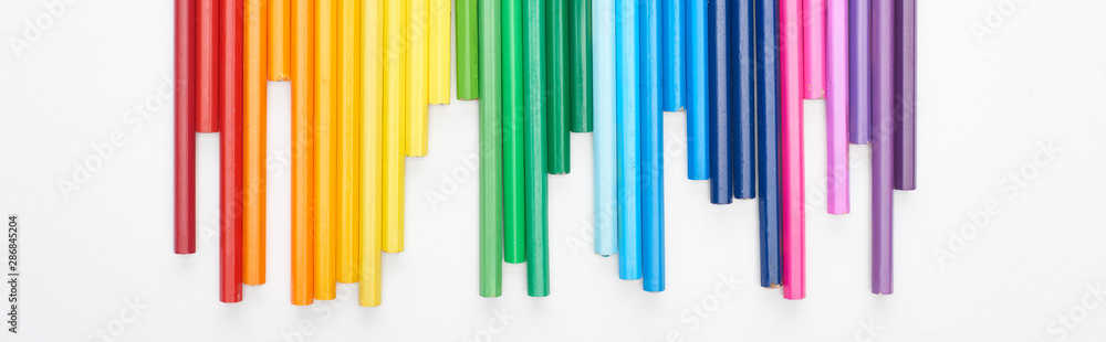 Fototapeta premium Panoramic shot of set of bright color felt-tip pens isolated on white