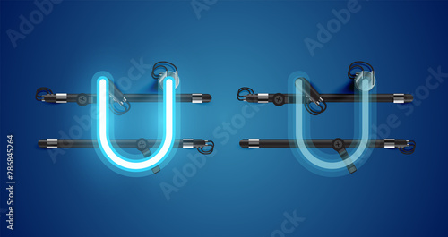 Realistic glowing blue neon charcter on and off