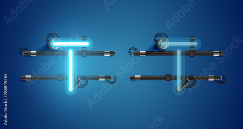 Realistic glowing blue neon charcter on and off