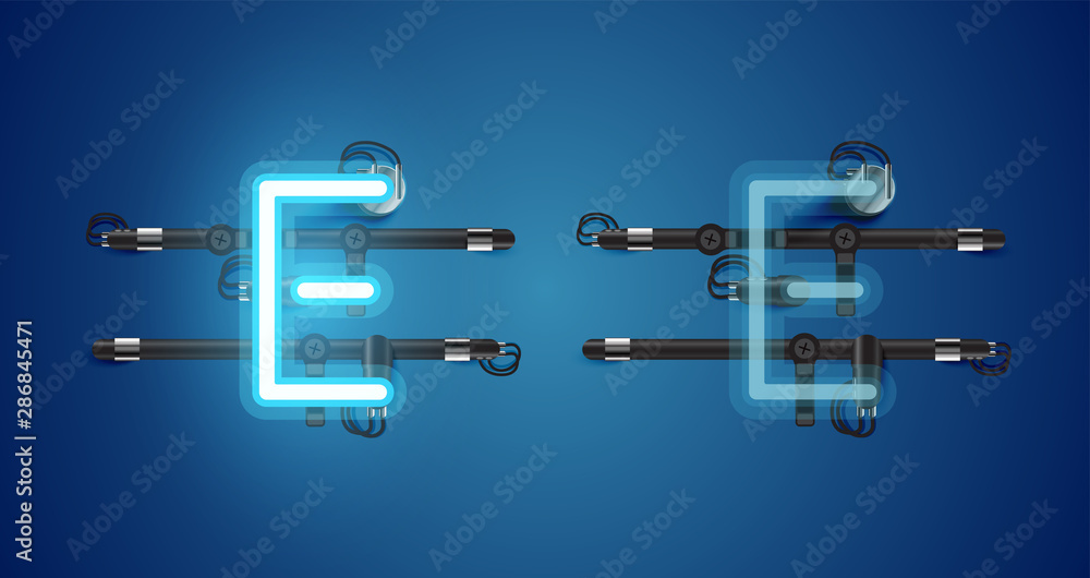 Realistic glowing blue neon charcter on and off Realistic glowing blue neon charcter on and off
