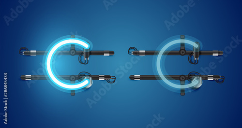 Realistic glowing blue neon charcter on and off