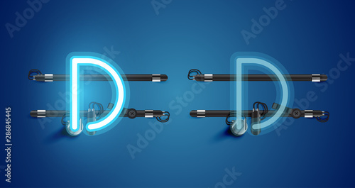 Realistic glowing blue neon charcter on and off
