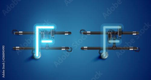 Realistic glowing blue neon charcter on and off