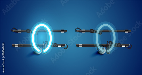 Realistic glowing blue neon charcter on and off