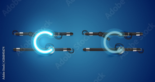 Realistic glowing blue neon charcter on and off