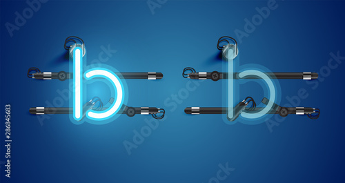 Realistic glowing blue neon charcter on and off