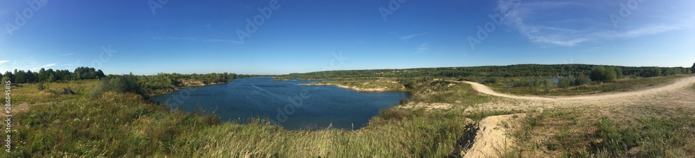 panorama of the lake and the road