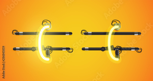 Realistic glowing yellow neon charcter on and off