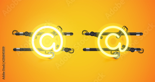Realistic glowing yellow neon charcter on and off