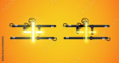 Realistic glowing yellow neon charcter on and off