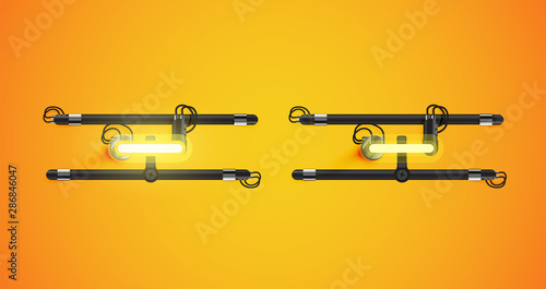 Realistic glowing yellow neon charcter on and off