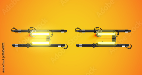 Realistic glowing yellow neon charcter on and off