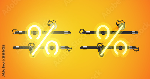 Realistic glowing yellow neon charcter on and off