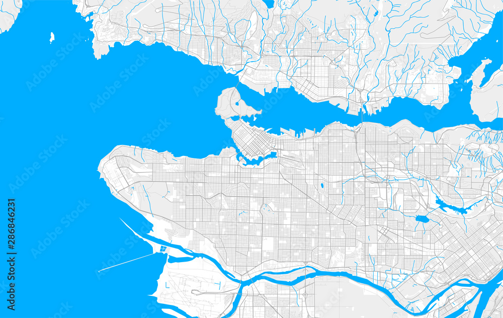 Obraz premium Rich detailed vector map of Vancouver, British Columbia, Canada