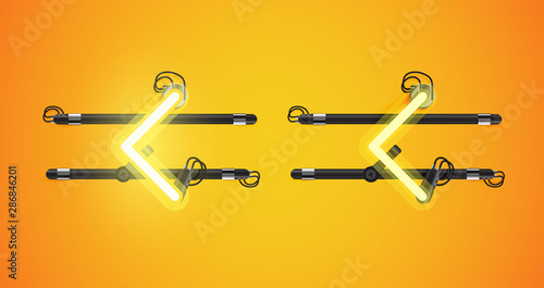 Realistic glowing yellow neon charcter on and off