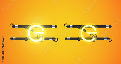 Realistic glowing yellow neon charcter on and off