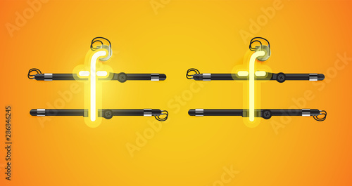Realistic glowing yellow neon charcter on and off