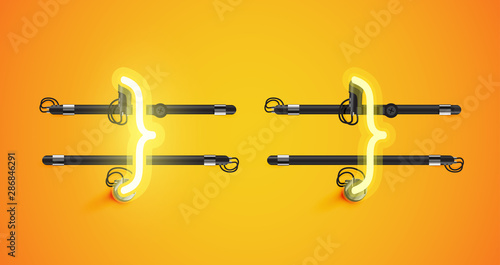 Realistic glowing yellow neon charcter on and off