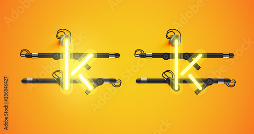 Realistic glowing yellow neon charcter on and off